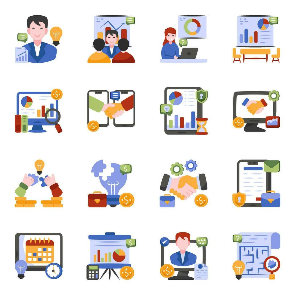 paquete de iconos planos de negocios vector