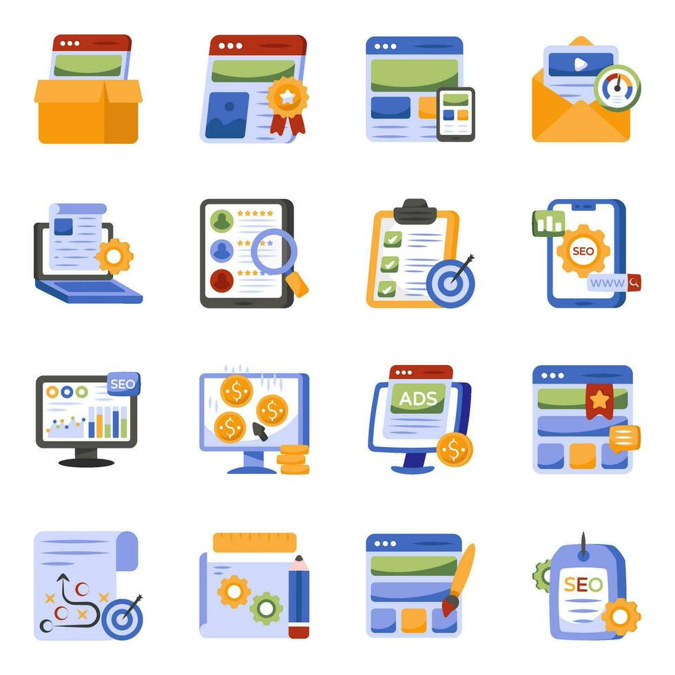 Pack of Seo Analysis Flat Icons vector