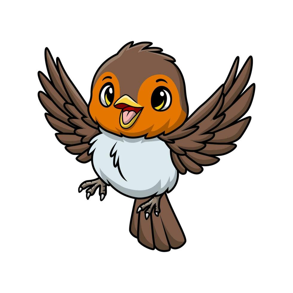 Cute robin bird cartoon on white background vector