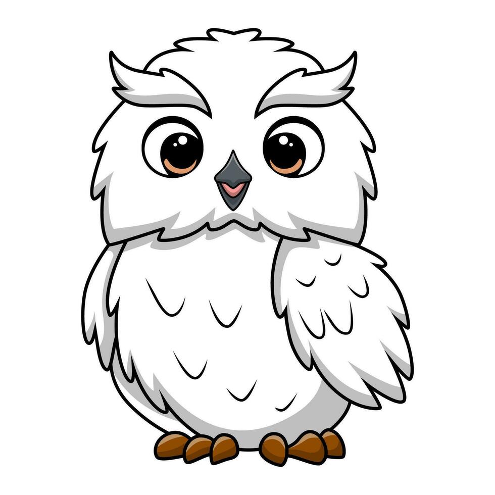 Cute snowy owl cartoon on white background vector