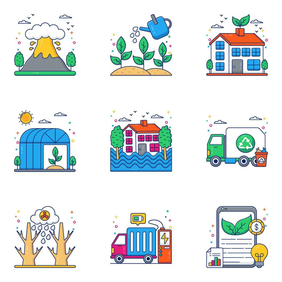 paquete de iconos planos ecológicos vector