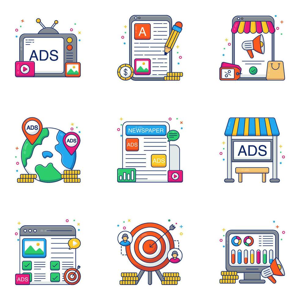 paquete de iconos planos de promoción vector