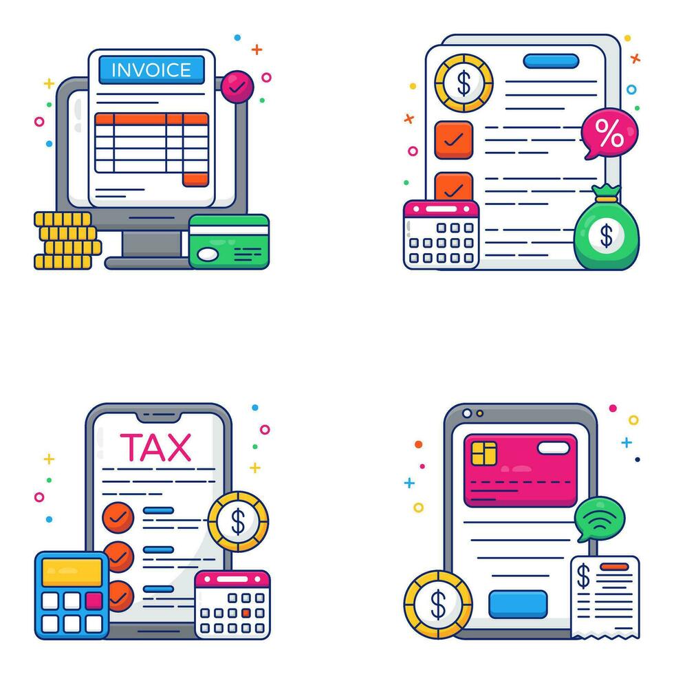 paquete de iconos planos de negocios y datos vector