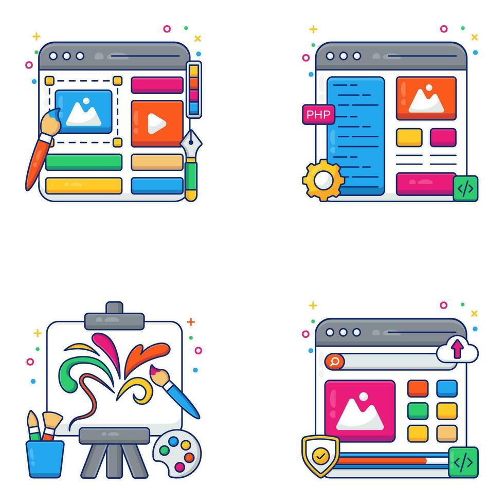 paquete de iconos planos de diseño creativo vector