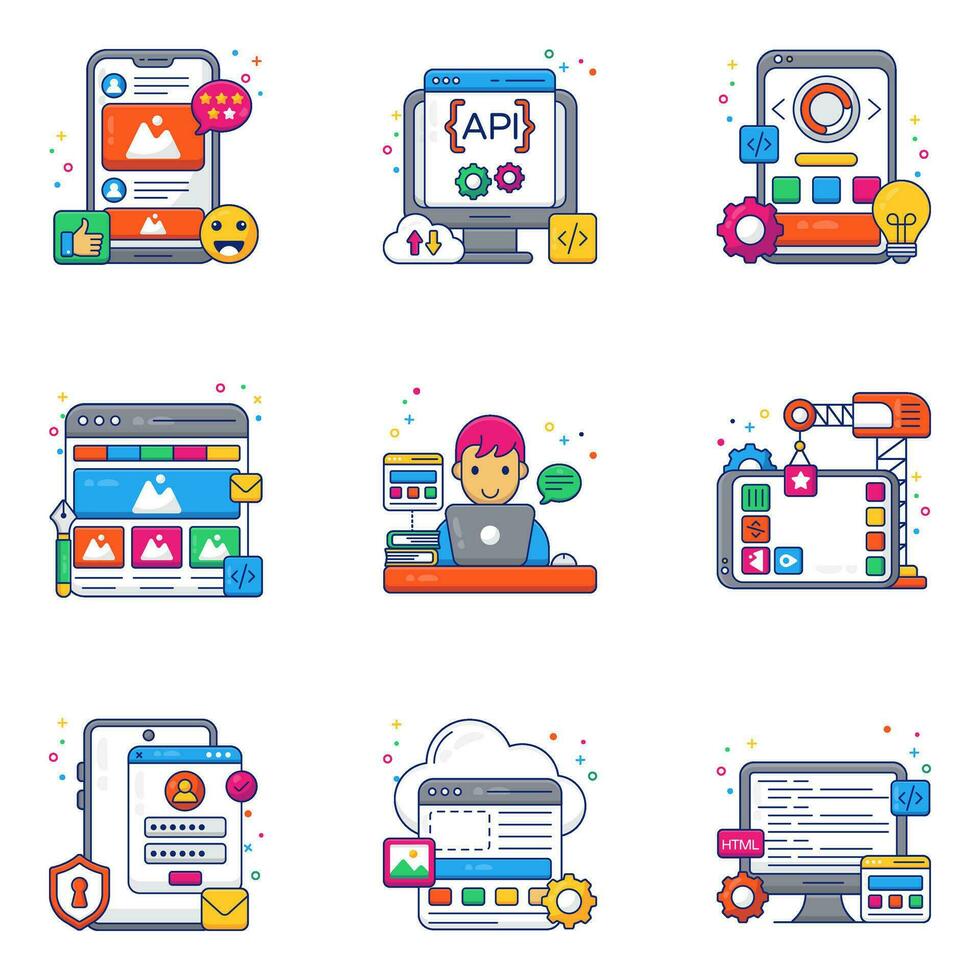 Pack of Web Programming Flat Icons vector