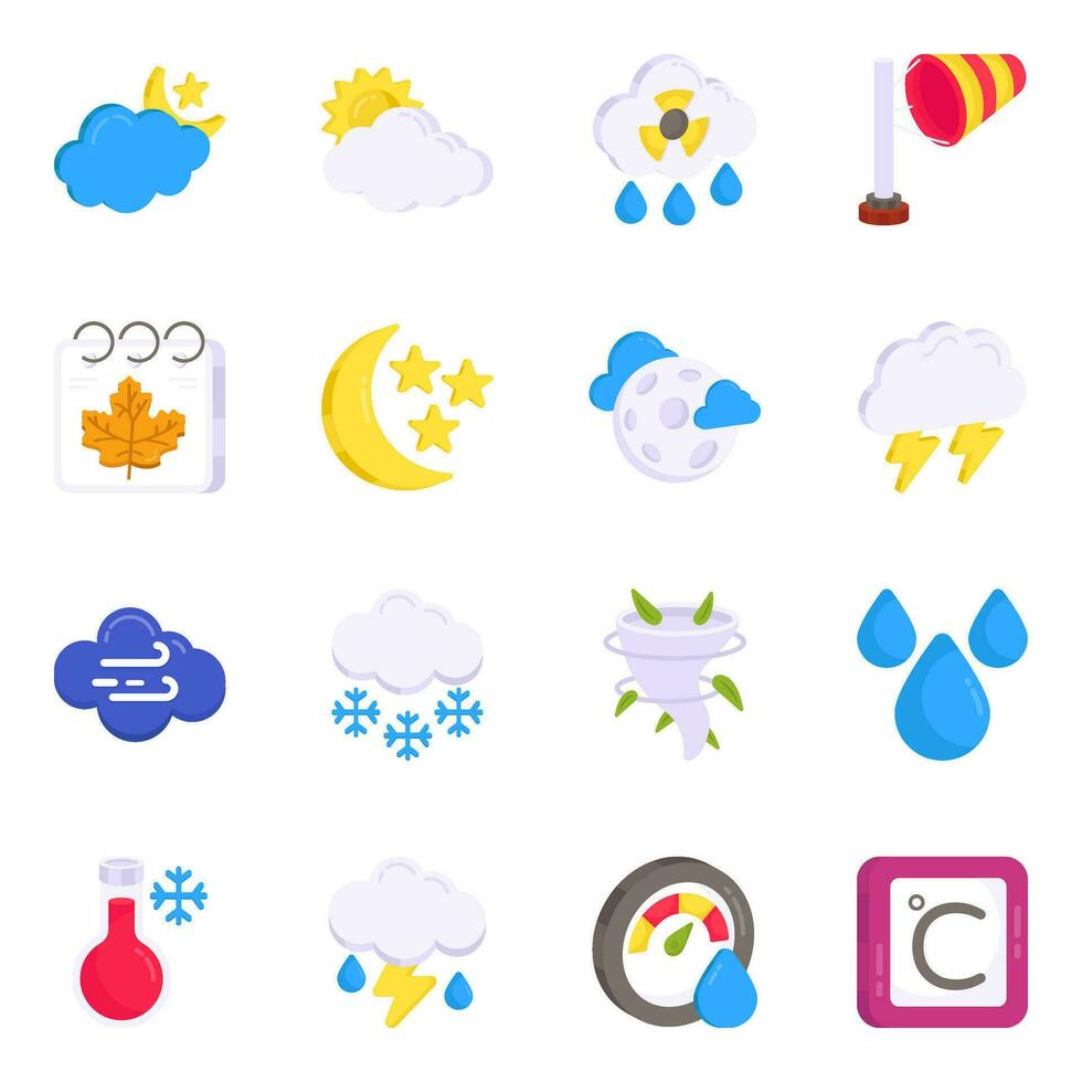 paquete de iconos planos del clima vector