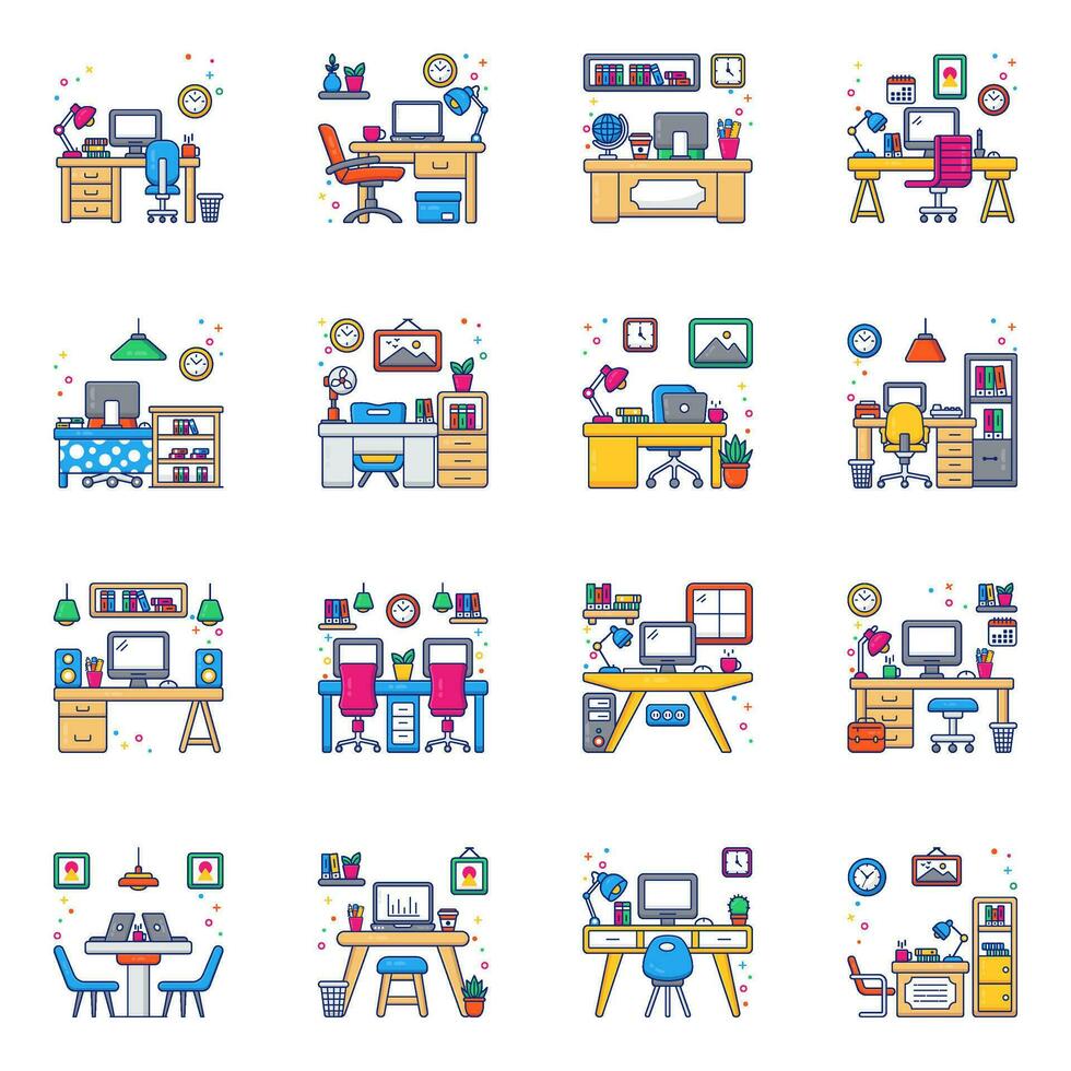 Pack of Workplace Flat Icons vector