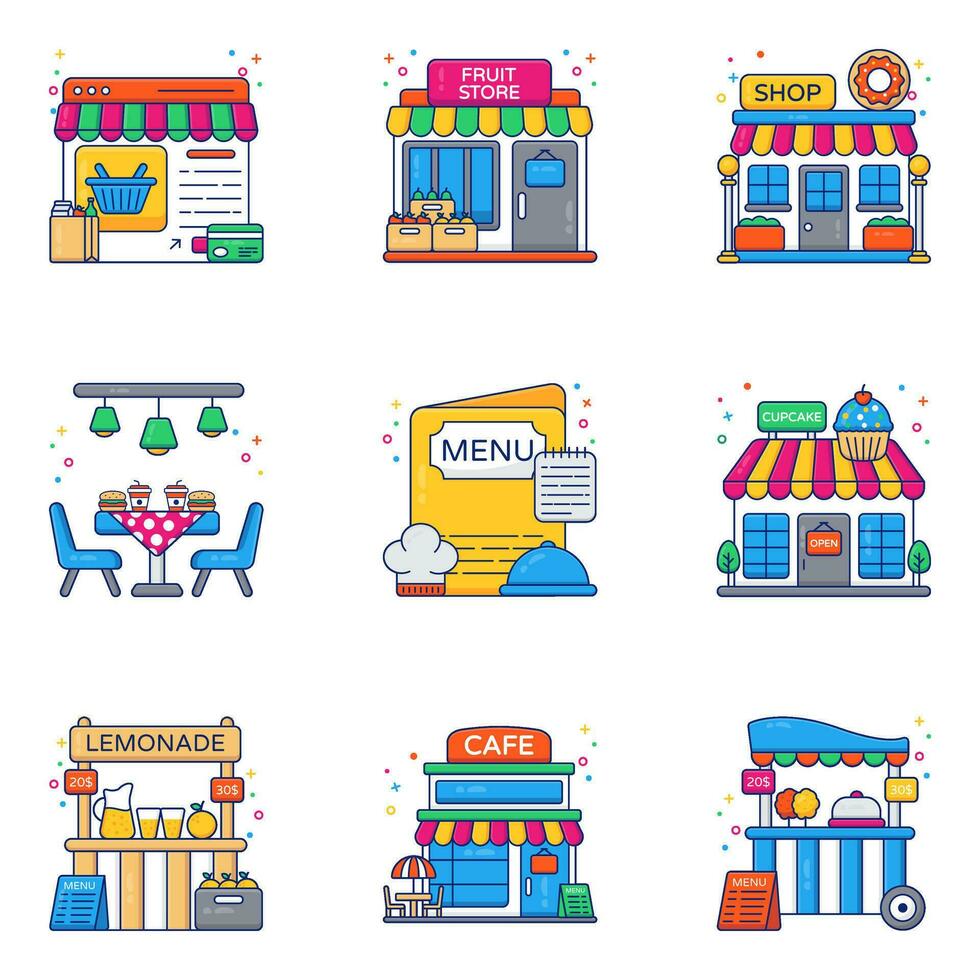 Pack of Shop and Store Flat Icons vector