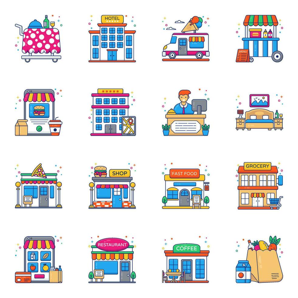 paquete de iconos planos de hotel vector