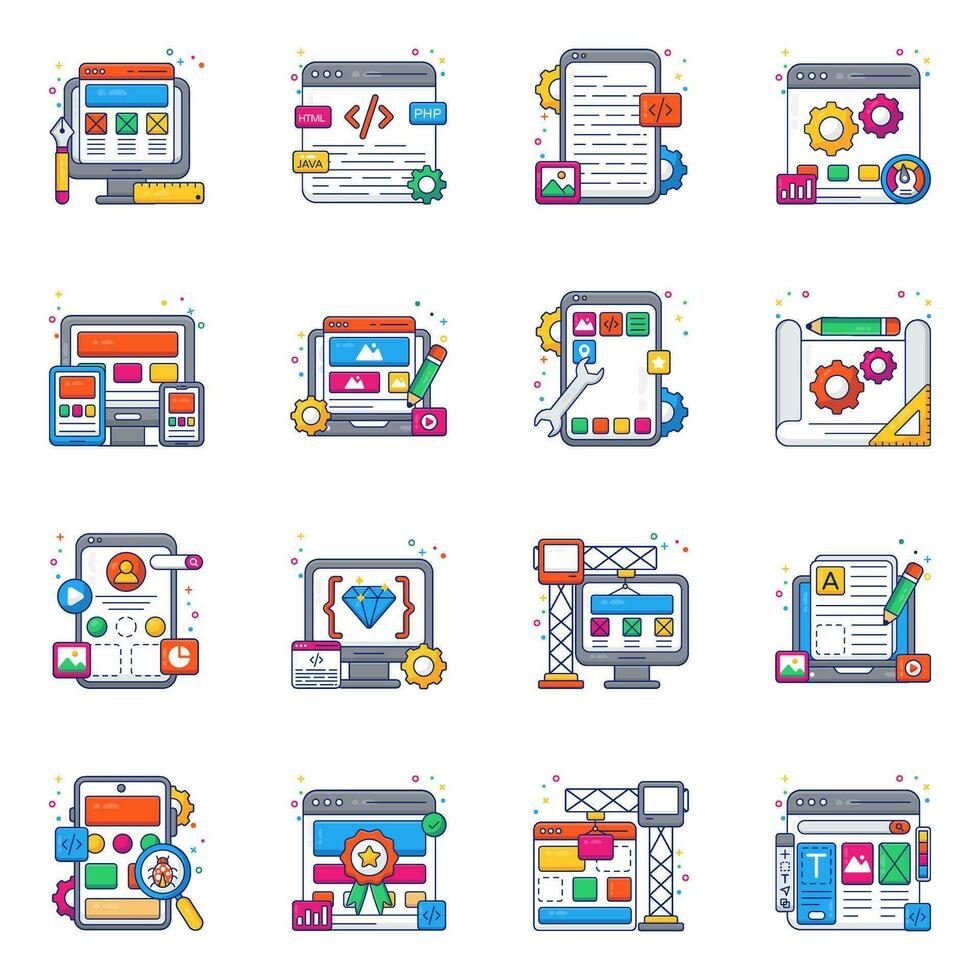 paquete de iconos planos de codificación web vector