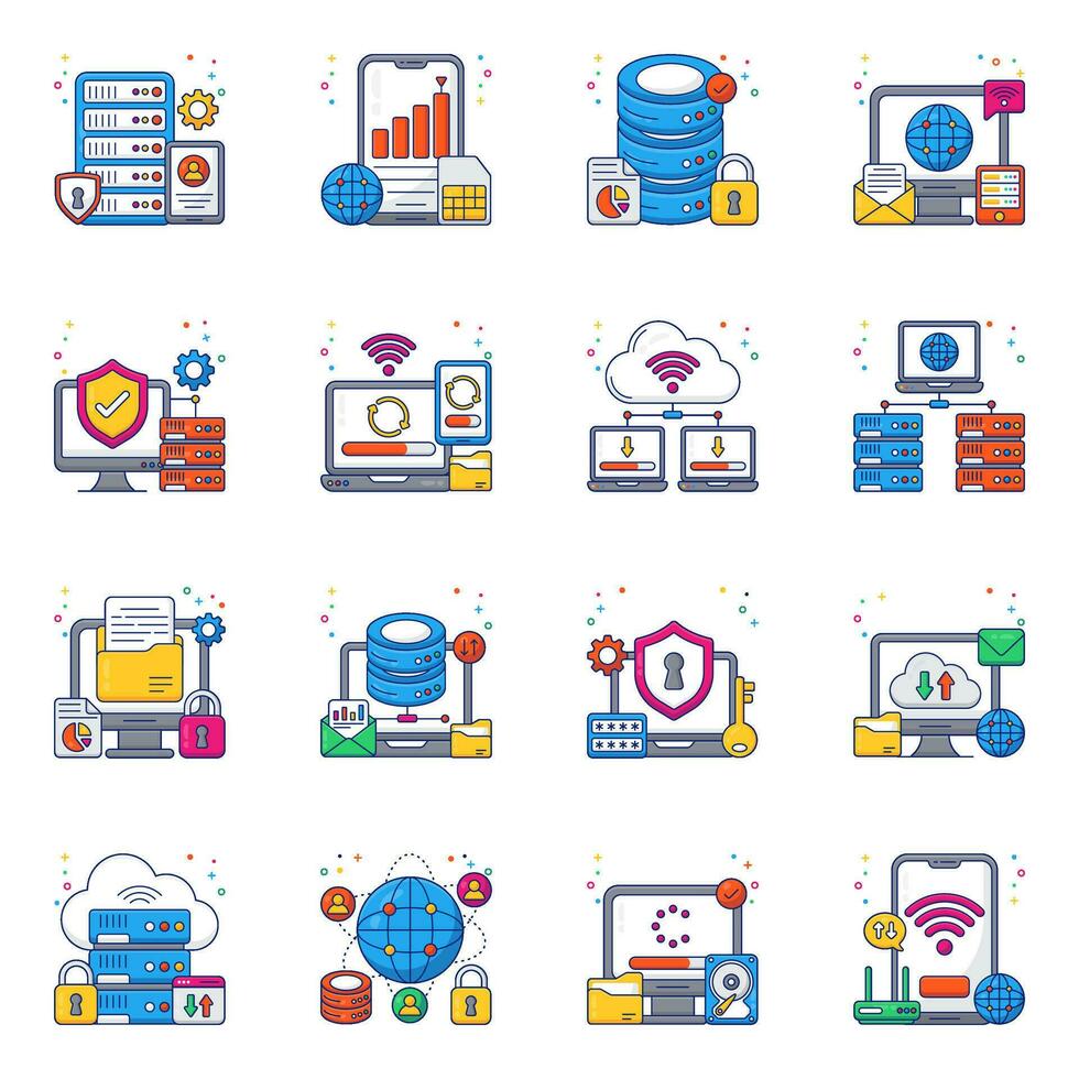 Pack of Dataserver Flat Icons vector