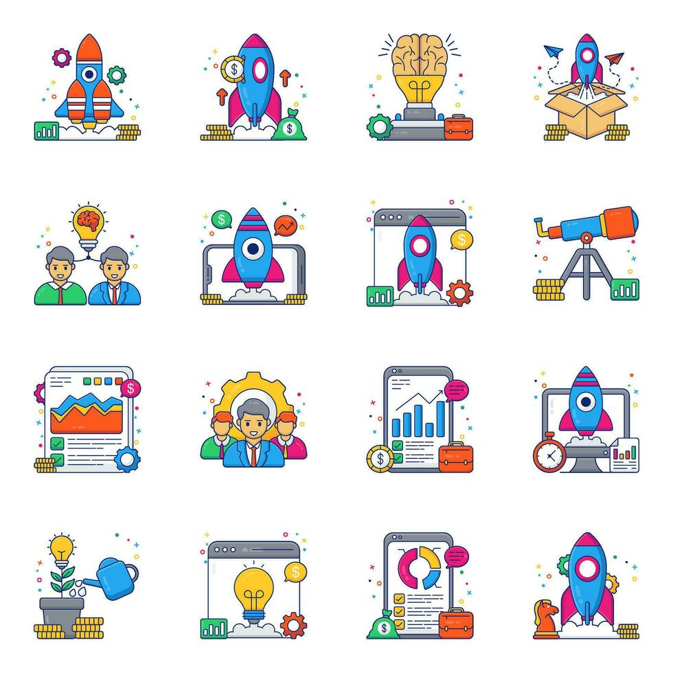 Pack of Startup Management Flat Icons vector