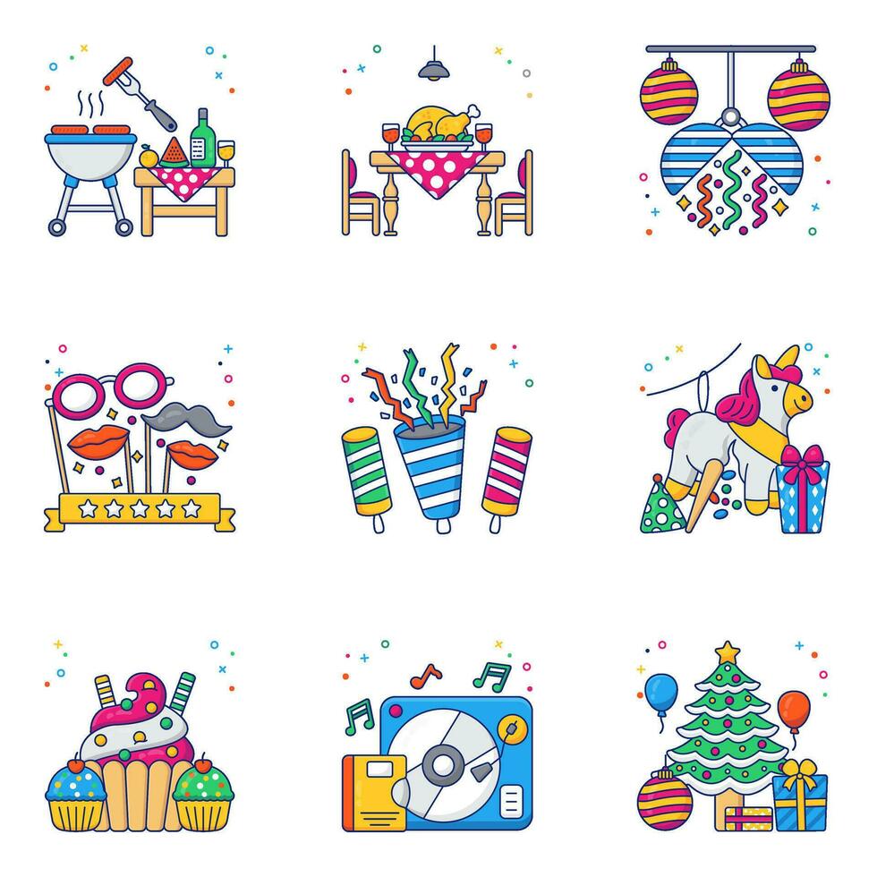 Pack of Party Celebration Flat Icons vector