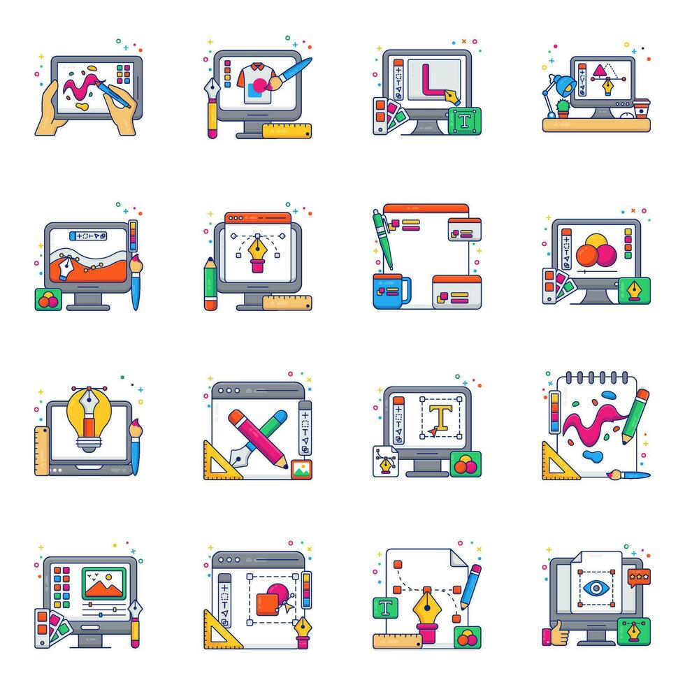 Pack of Graphic Designing Flat Icons vector