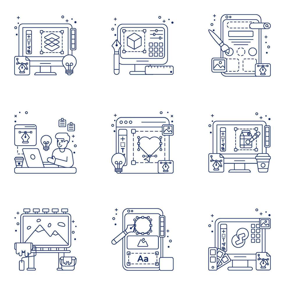 Pack of Web Designing Linear Icons vector