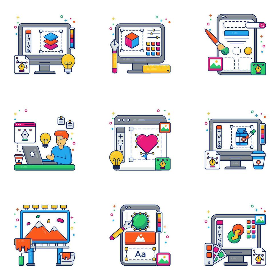 Pack of Web Designing Flat Icons vector