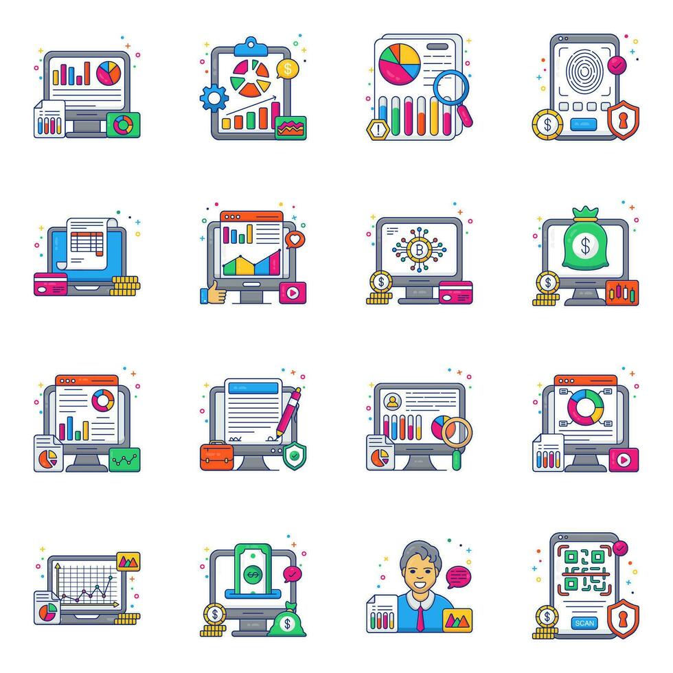 paquete de iconos planos de negocios vector