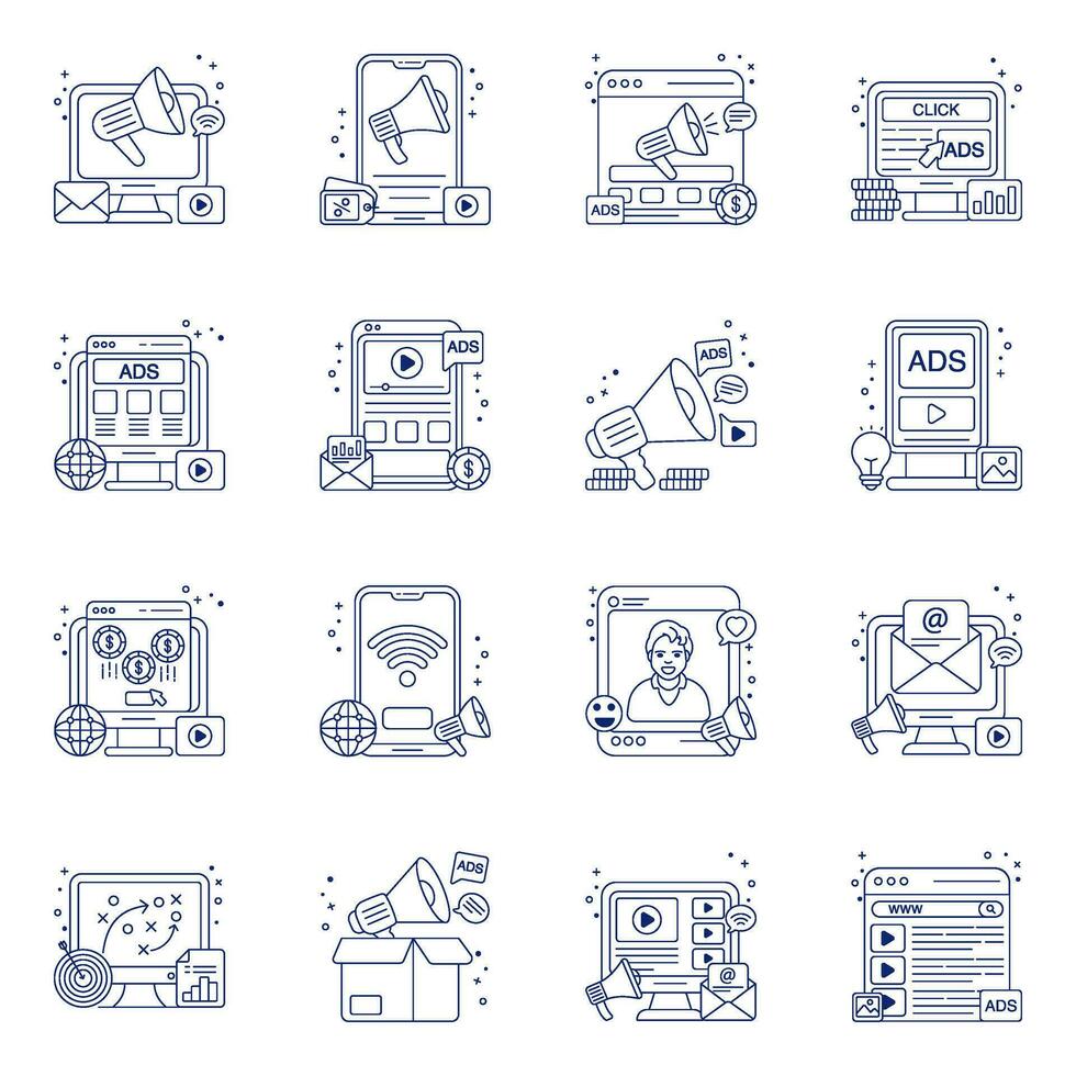 Pack of Marketing Linear Icons vector