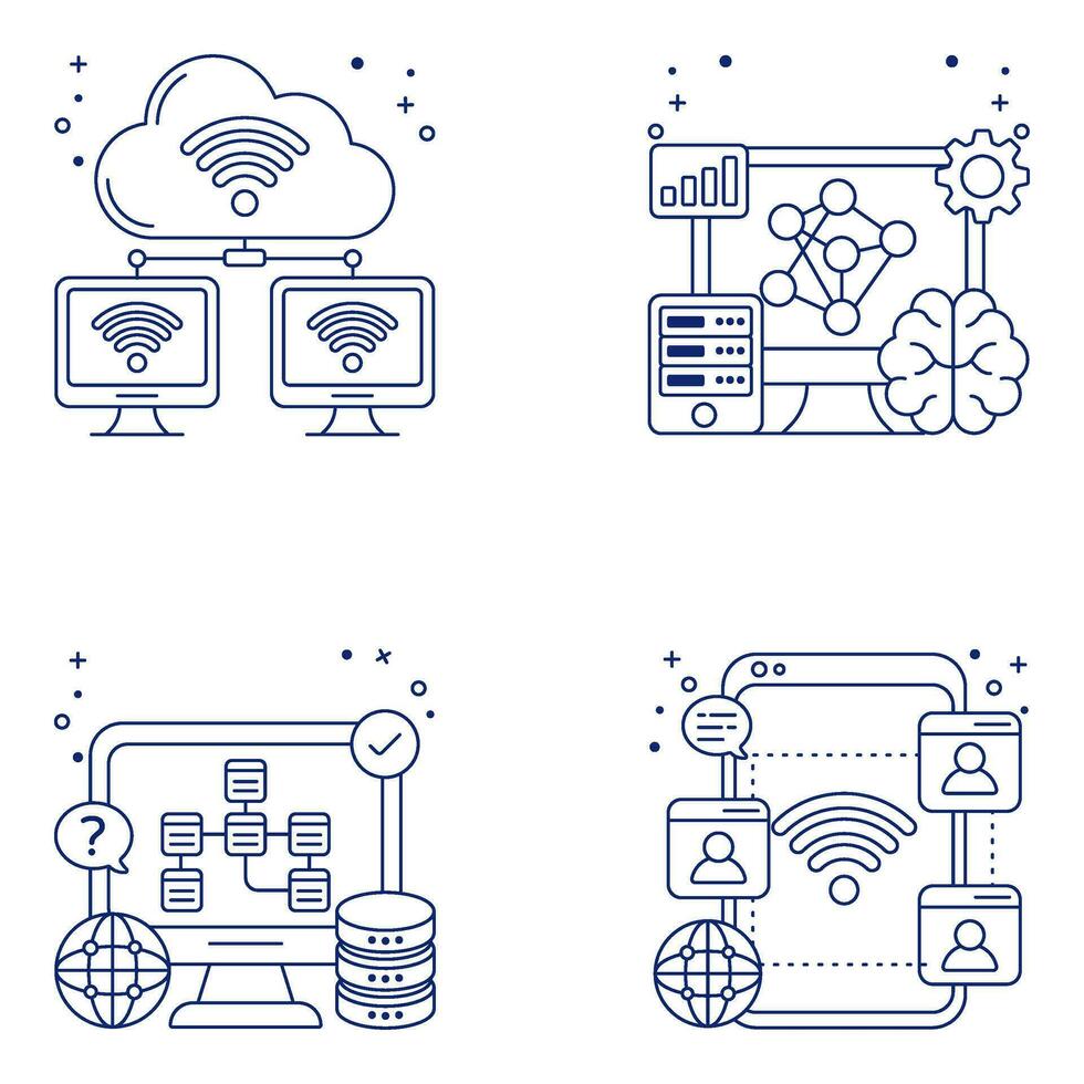 Pack of Network and Security Linear Icons vector