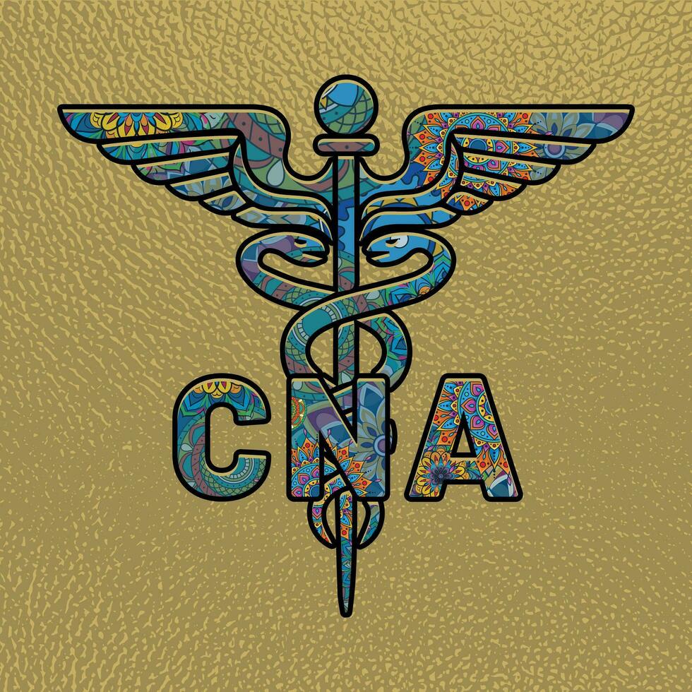 cna enfermero, médico símbolo caduceo cna enfermero facultativo vector, colorante médico símbolo con cna texto, caduceo símbolo, cna enfermero mandela diseño vector