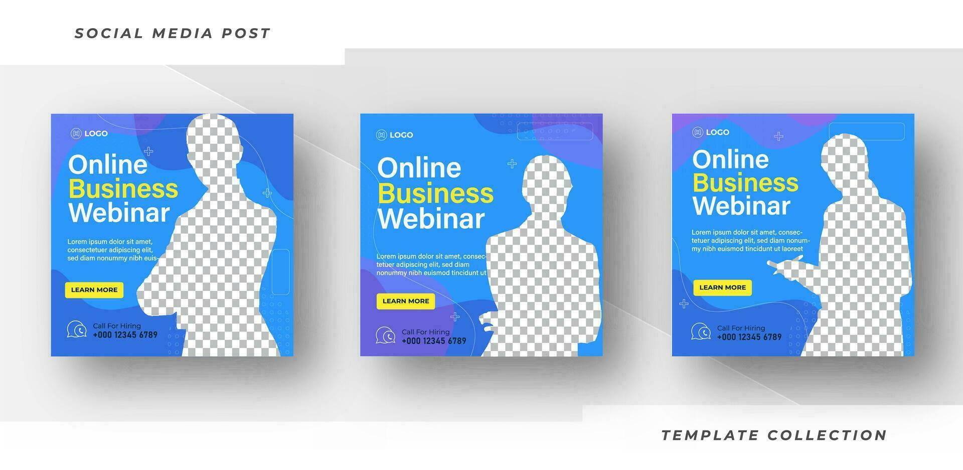 Online Webinar Social Media Post Set , Corporate Business Promotion Social Media Business conference Web Banner, Square Flyer Design Template. Pro Vector