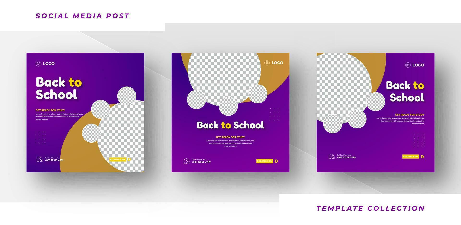 Back to school admission promotion template design, School admission social media post banner design squares background education. Pro Vector