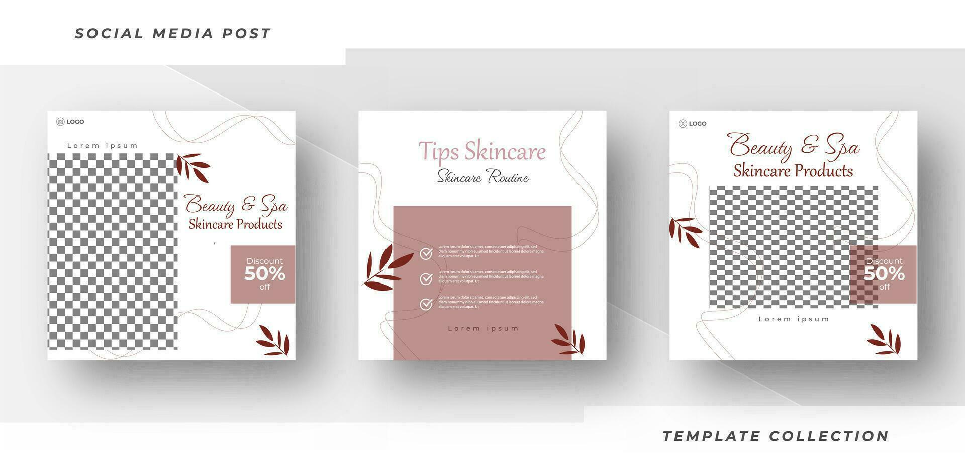 Beauty and spa skincare Makeup Salon square banner collection Square Flyer Template Design. Pro Vector