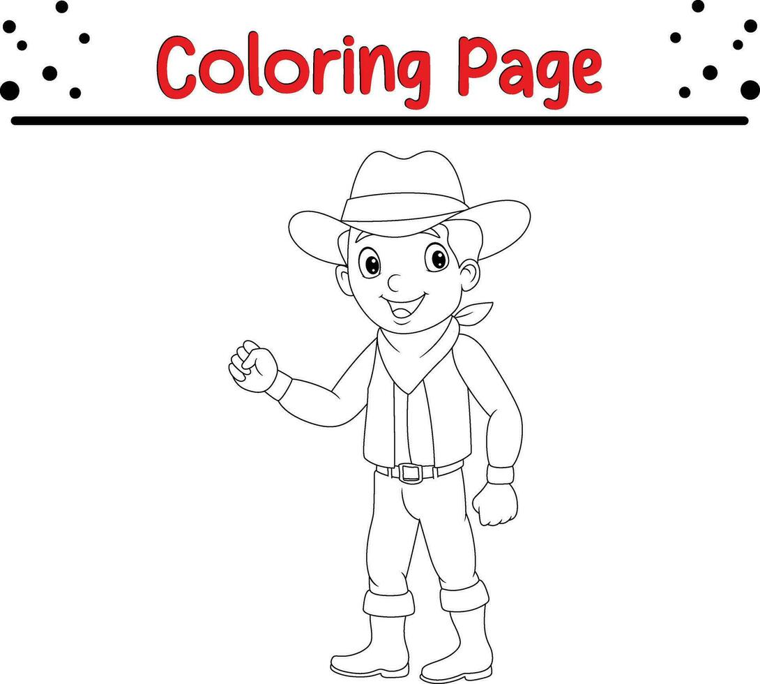 happy cowboy coloring page vector