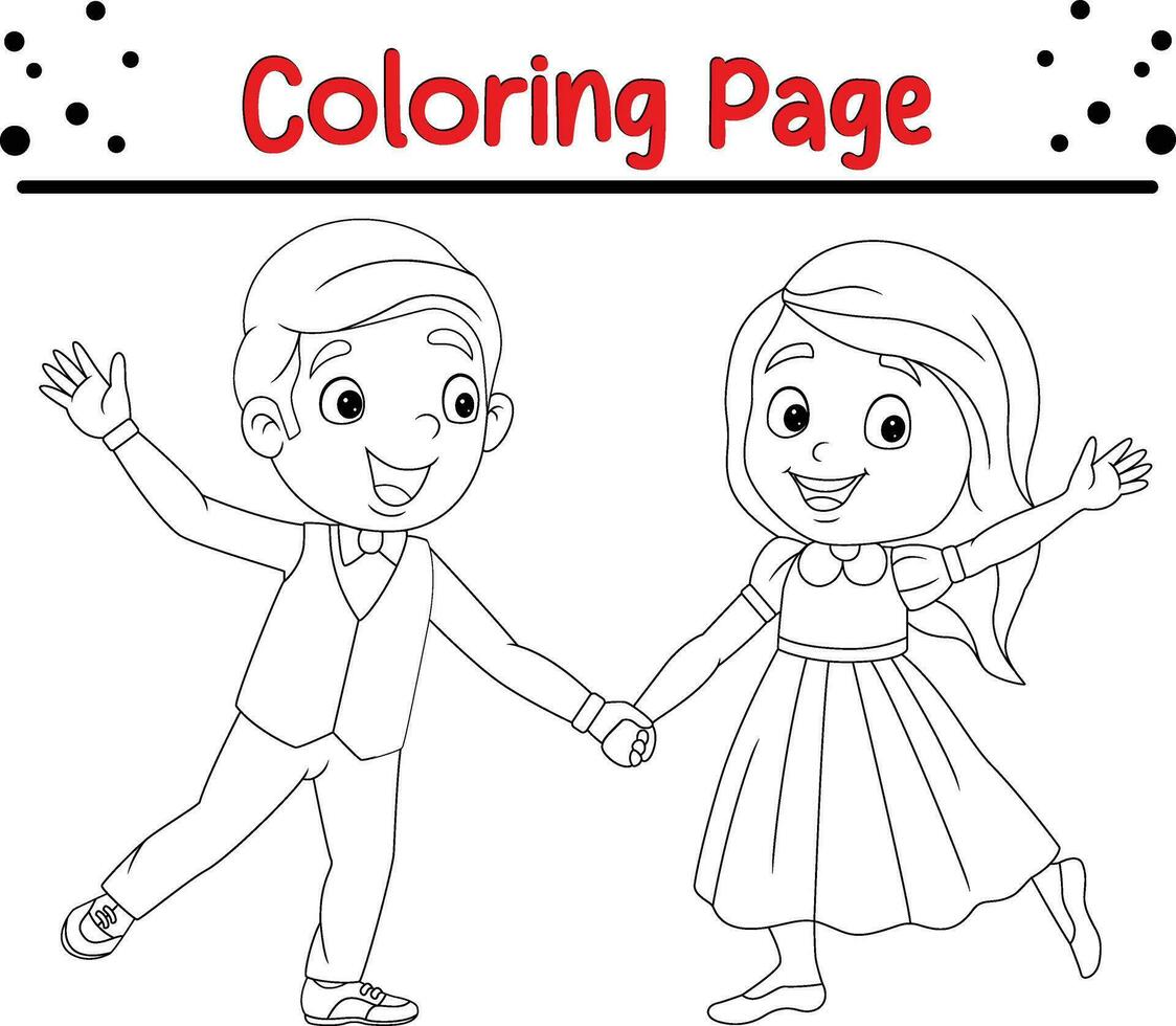 happy little kids coloring page vector