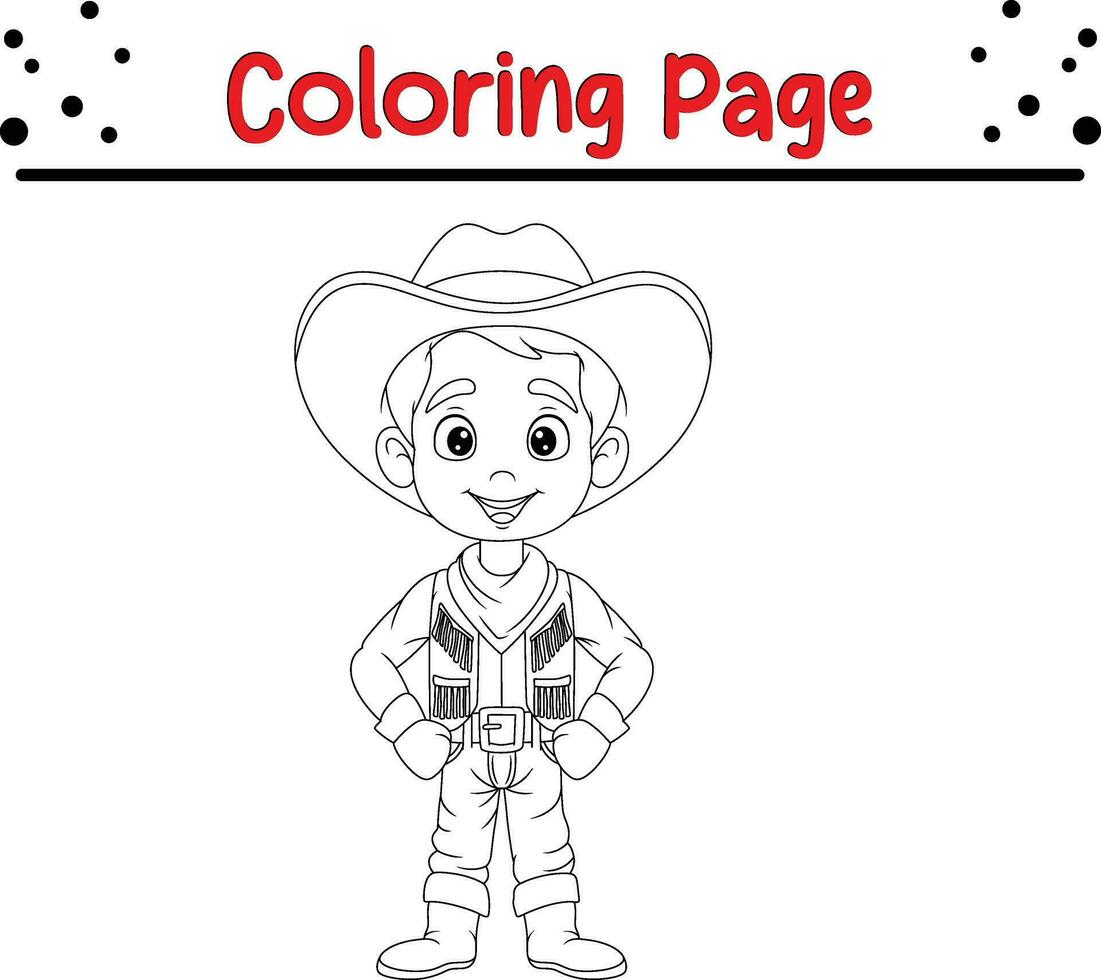 happy cowboy coloring page vector