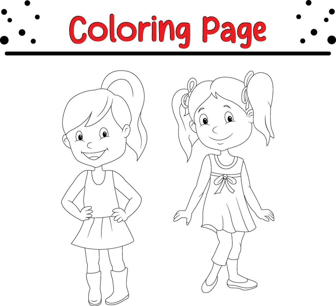 happy little kids coloring page vector