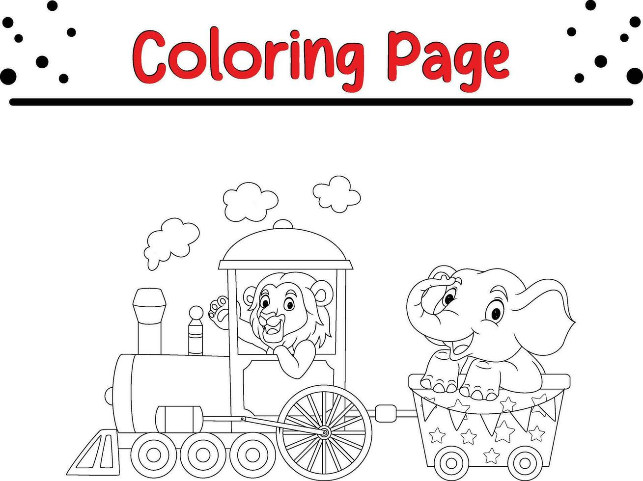 animals riding train coloring page for kids vector