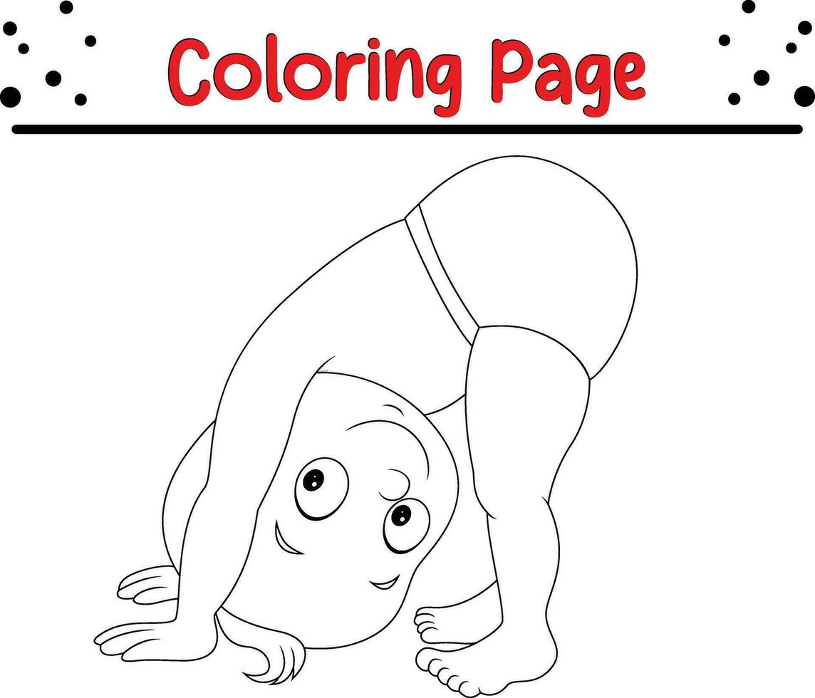 baby boy playing upside down coloring page vector