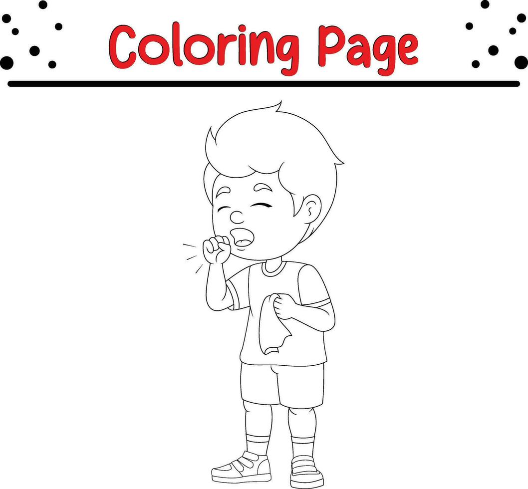 little boy coughing coloring page vector