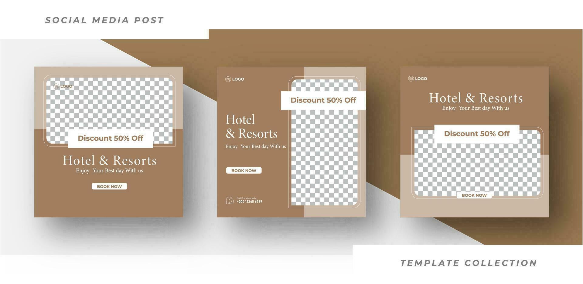 Hotel and resort for sale Social Media Post template design banner promotion banner frame design Pro Vector