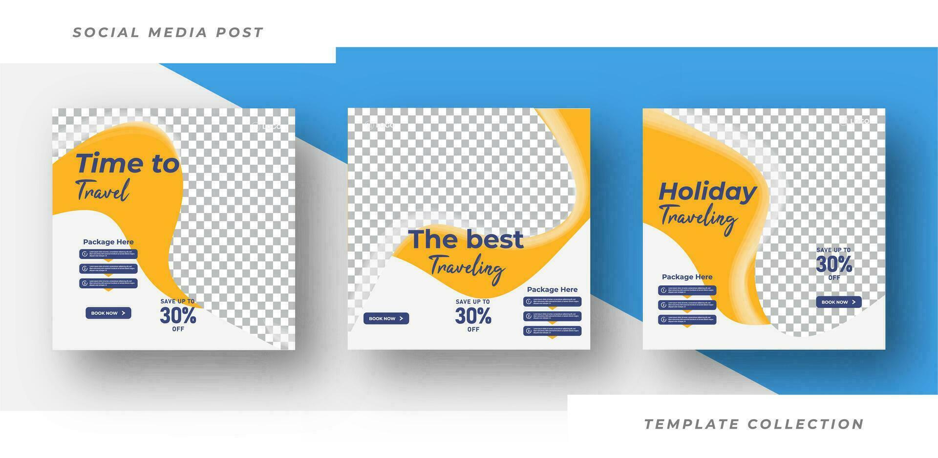 Time to travel the world flyer or poster for traveling agency business offer promotion. Holiday and tour advertisement banner design. Pro Vector