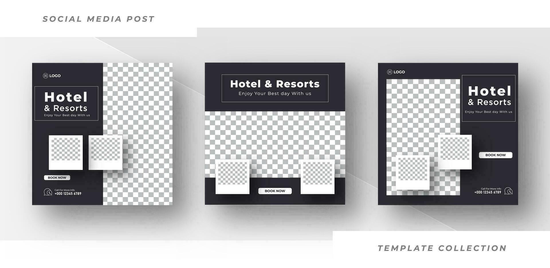 Hotel and resort for sale Social Media Post template design banner promotion banner frame design Pro Vector