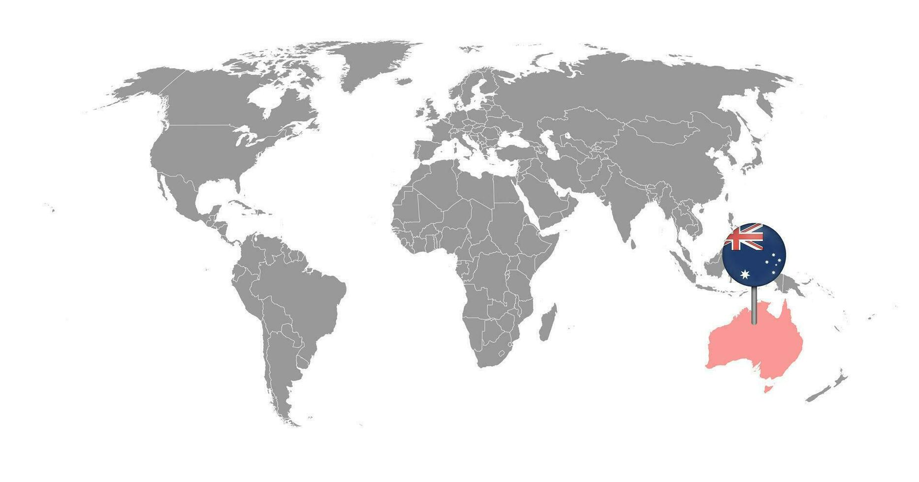 pin mapa con la bandera de australia en el mapa mundial. ilustración vectorial vector