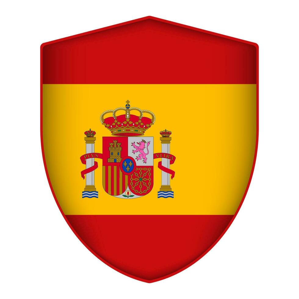 Spain flag in shield shape. Vector illustration.