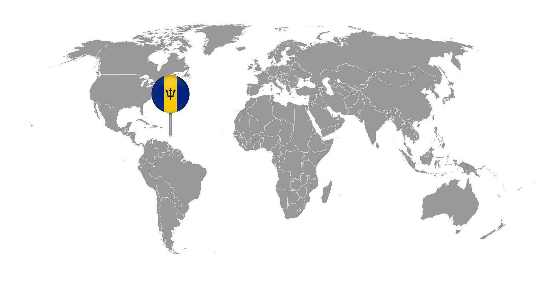 Pin map with Barbados flag on world map. Vector illustration.