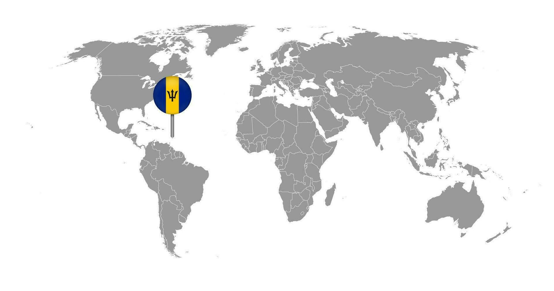 pin mapa con bandera de barbados en el mapa mundial. ilustración vectorial vector