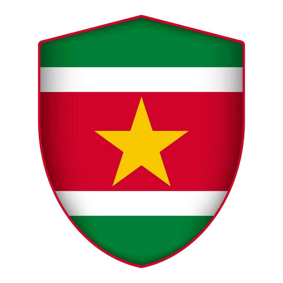 Suriname flag in shield shape. Vector illustration.