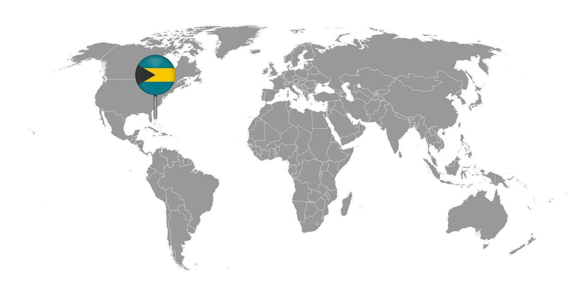 Pin map with Bahamas flag on world map. Vector illustration.