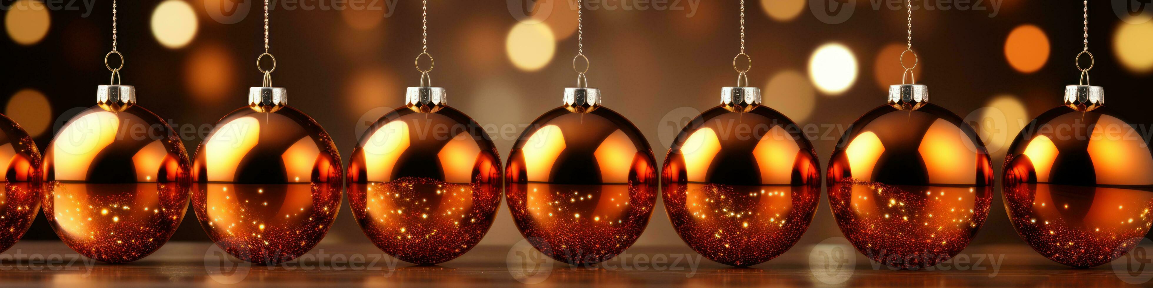 christmas baubles in the snow, holiday balls hanging, christmas background, ai generative photo