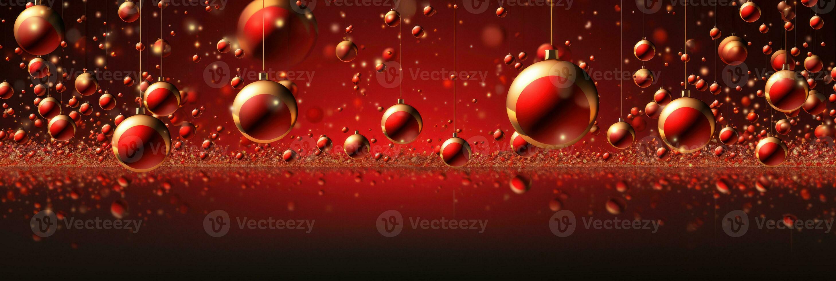 christmas baubles in the snow, holiday balls hanging, christmas background, ai generative photo