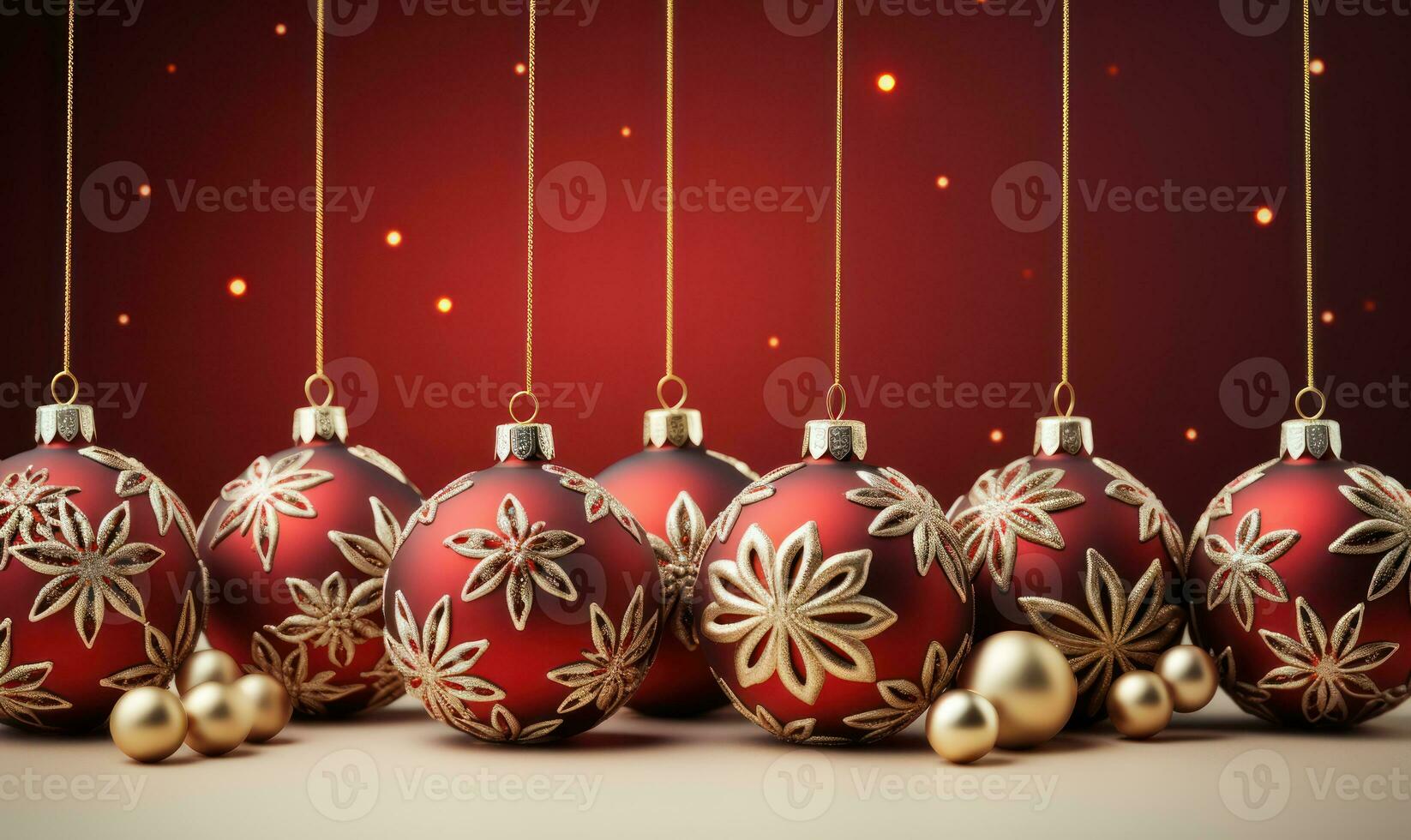 christmas baubles in the snow, holiday balls hanging, christmas background, ai generative photo