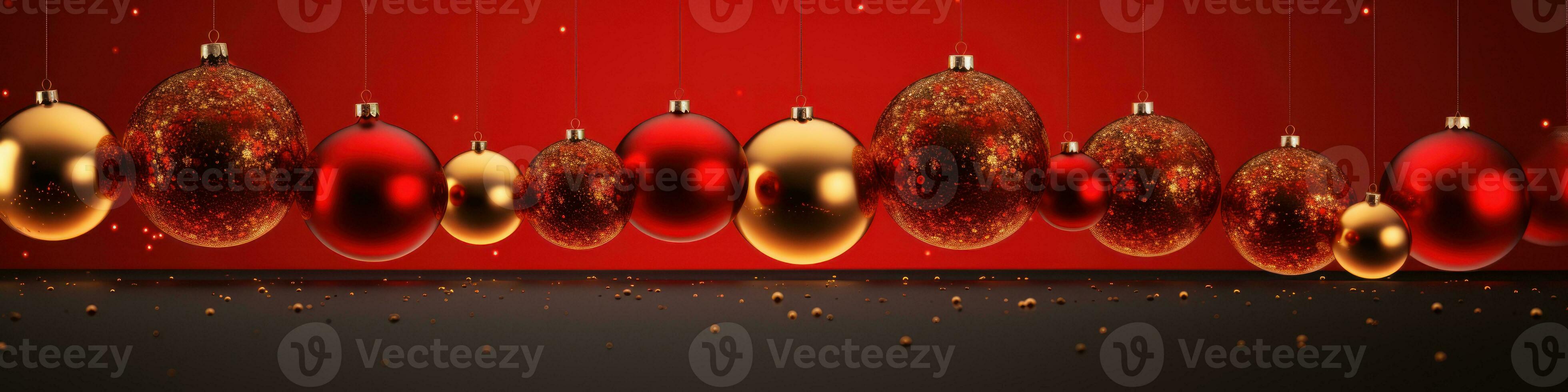 christmas baubles in the snow, holiday balls hanging, christmas background, ai generative photo