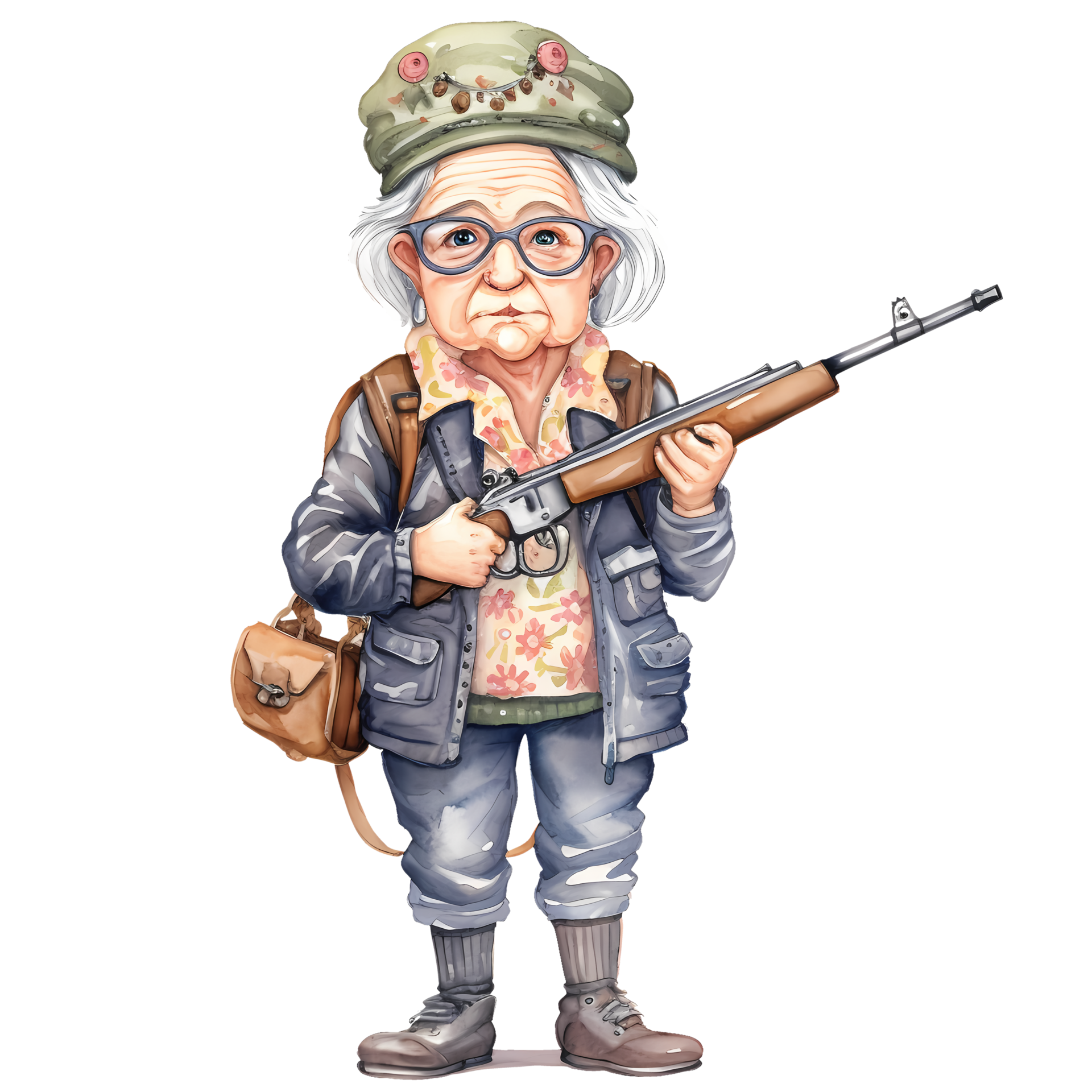 ai generiert süß Oma Jagd Aquarell Clip Art Illustration 34898408 PNG