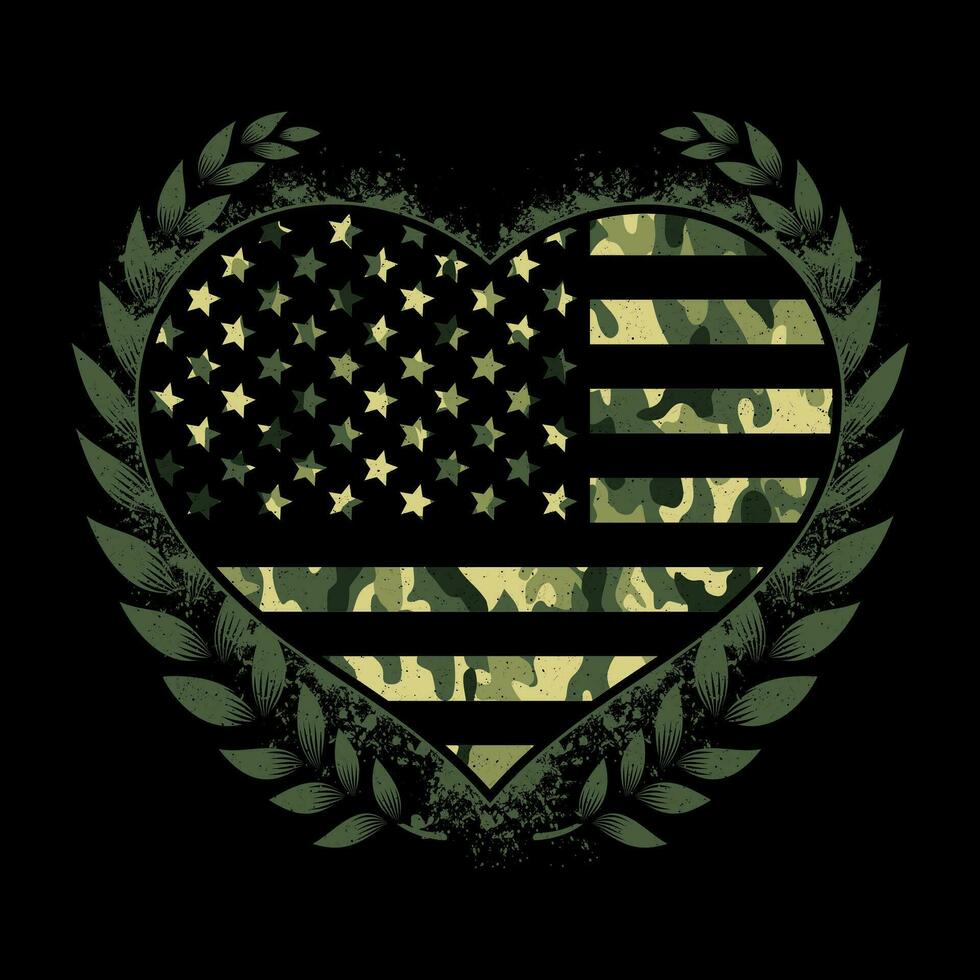 american flag heart with a laurel wreath vector