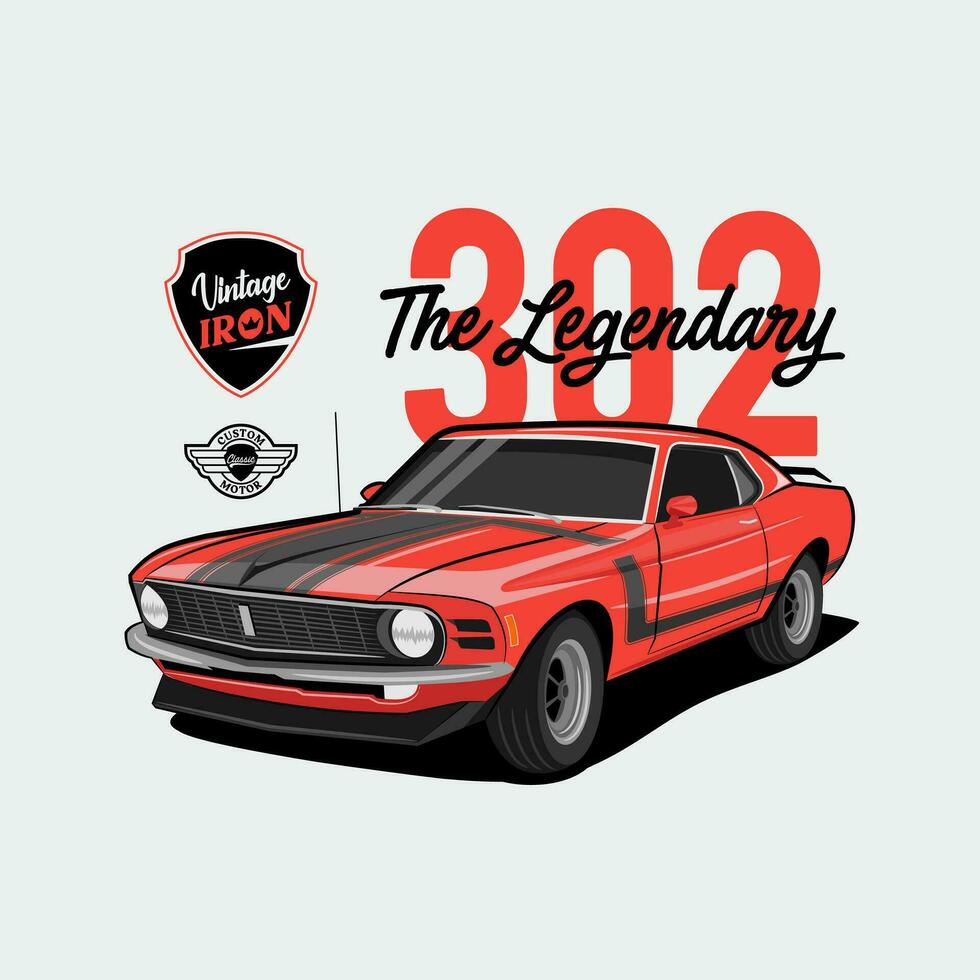 Vector Illustration The Legendary 302 Red Car